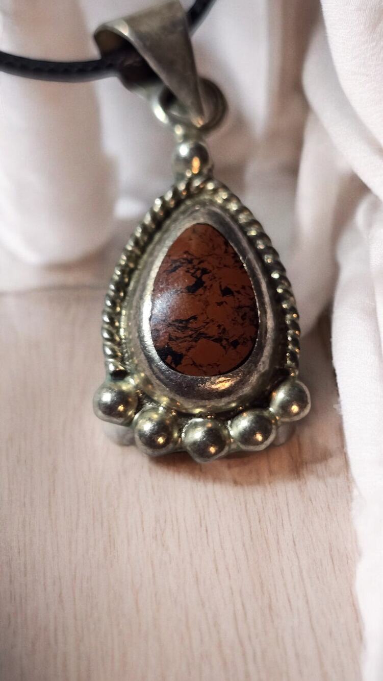 Mahogany Obsidian Teardrop Pendant Necklace 925 Sterling Silver Mexico Southwest